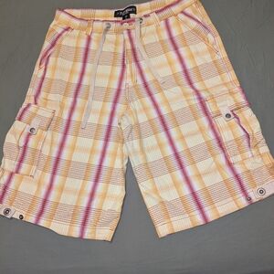 Men's Raw Blue Brand  Cargo Hip Hop Streetwear Plaid Adjustable Shorts Size 38